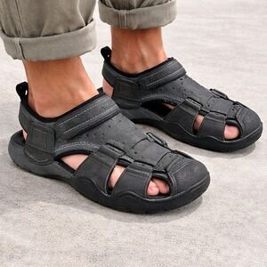 Crocs Swiftwater Leather Fisherman Sandals Mens 11 Black Hiking Beach Summer